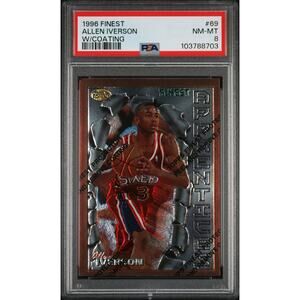 1996 Topps Finest #69 Allen Iverson w Coating RC PSA 8 Philadelphia 76ers